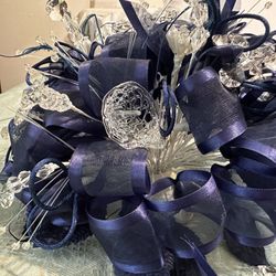 Quice Navy Blue And Silver Bouquet And Hair Piece