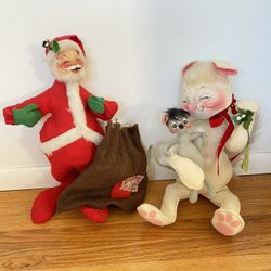 Vintage 1981 Annalee Dolls Christmas Cat Mouse Santa Clause Artist Dolls