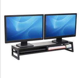 2-Tier MDF Double Monitor Stand, Dual Screen Riser with Storage Shelf, 33.75 Inch Wide, 88 lb Capacity, Black: New!
