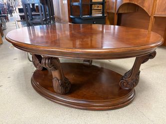 raditional Rolling Oval Ornate Carved Wooden Coffee Table