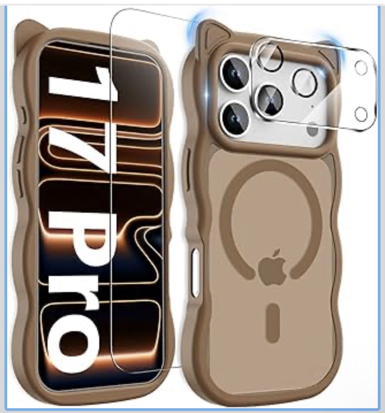 3 in 1 Magnetic for iPhone 17 Pro Case for Women Girls,1X Screen Protector+1X Camera Lens Protector,Compatible with MagSafe,Translucent Matte,Cute Cat