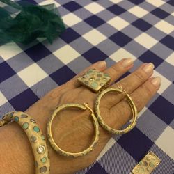 Jewelry Set - Ring, Bracelet, Hoops And Necklace Charm