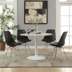 5 PIECE KITCHEN DINING TABLE SET ROUND TOP WHITE CHROME MESA COMEDOR