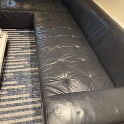 100% Black Leather Sectional Sofa Sleeper - El Dorado - Made In Italy