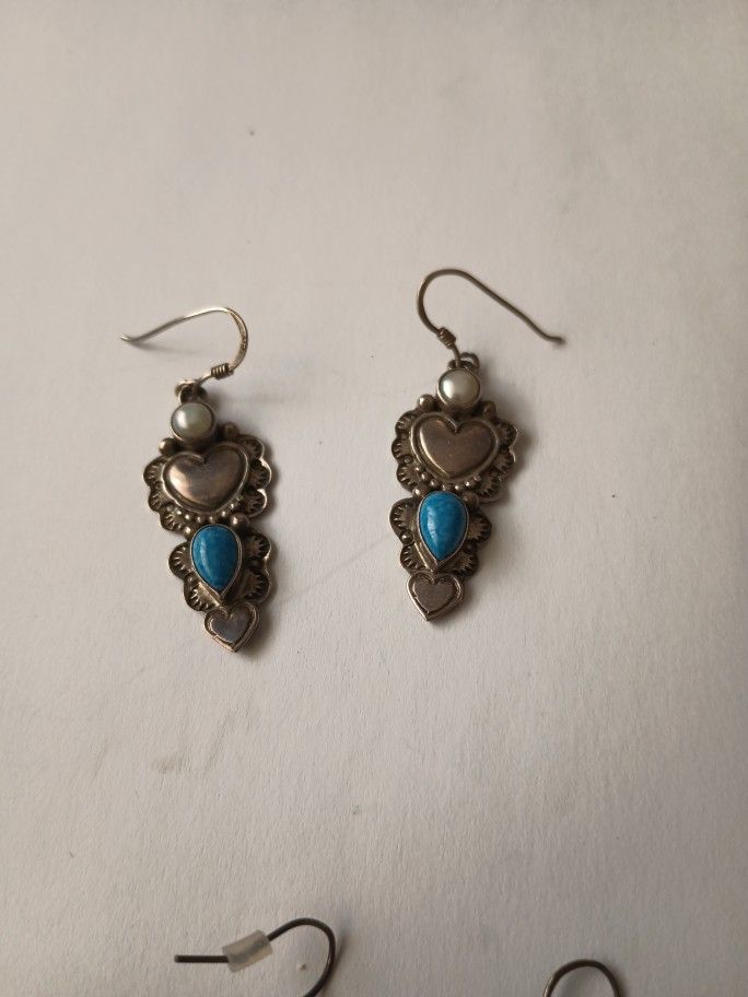 RB Sterling Silver Navajo Earrings . With Turquoise Stone An Pearle