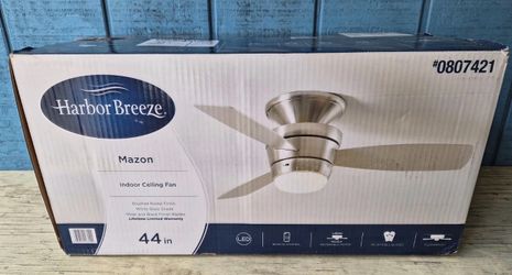 Harbor Breeze Mazon 44-in Brushed Nickel Flush Mount Ceiling Fan With LED Light