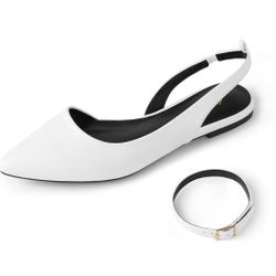 Arromic Women Slingback Flats Shoes Pointed Toe 2-Way Wear Adjustable Ankle Sz 6