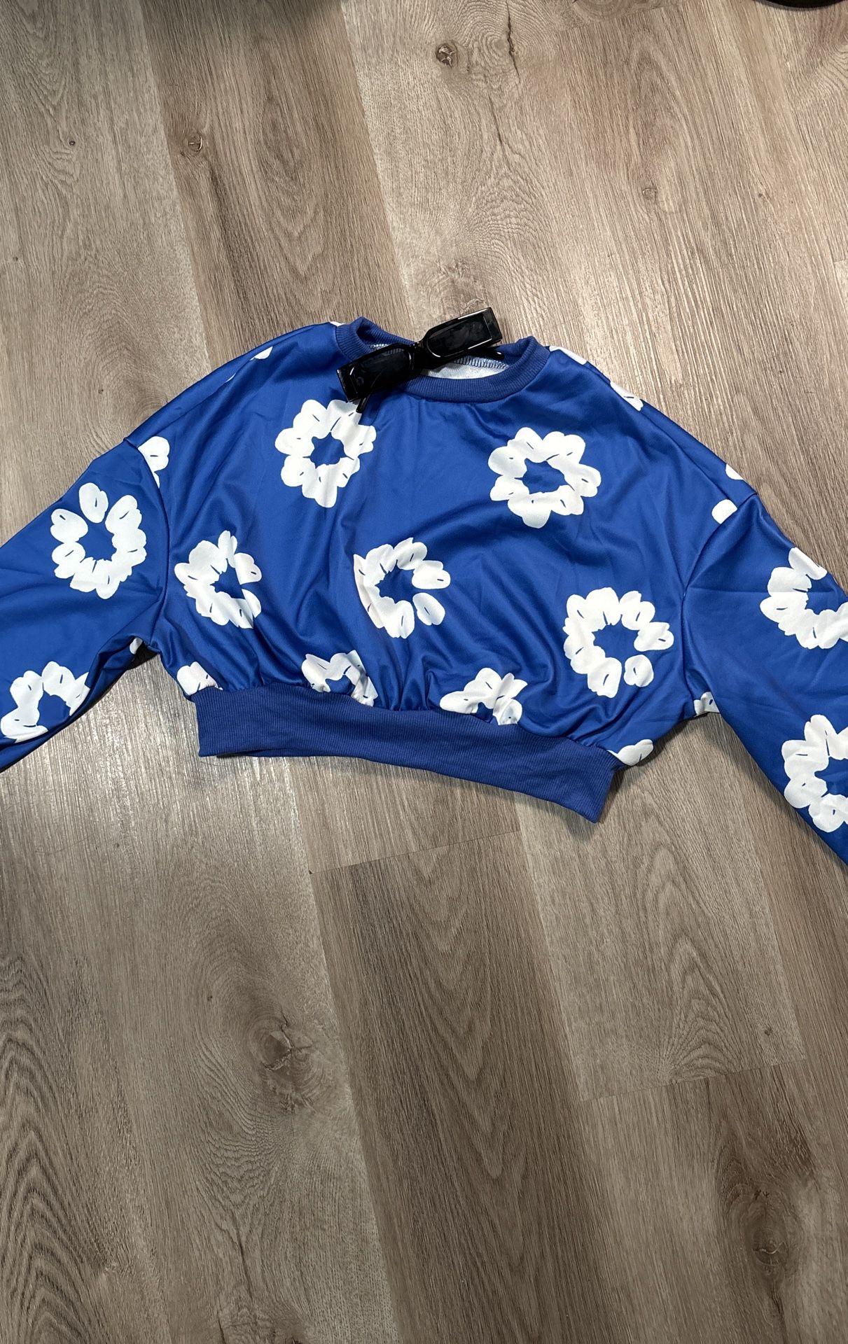 M Blue Floral Crock Top Fleece