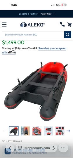 2024 ALEKO BT125RBK Inflatable Boat with Trolling Motor, Life Jackets, Battery