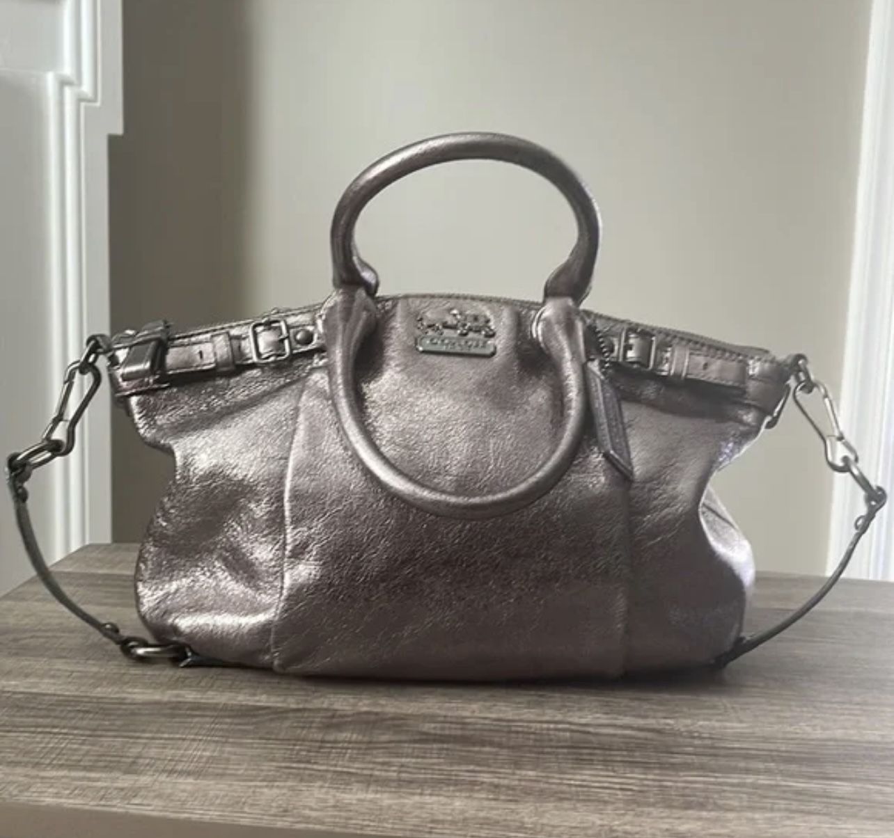 Coach Madison Genuine Leather Metallic Shoulder Bag