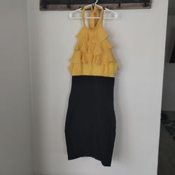 Size Small Black And Yellow Halter, Bodycon Dress