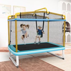 6' Rectangle trampoline with swing horizontal bar & safety net