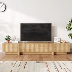 98'' TV Stand with Storage, Fluted Tv Console Cabinet, Mid Century Modern Entertainment Center, Wood Media Console for Living Room, Bedroom