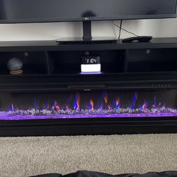 Modern Electric Fireplace TV Stand – LED Flame + Heater – Excellent Condition – $329