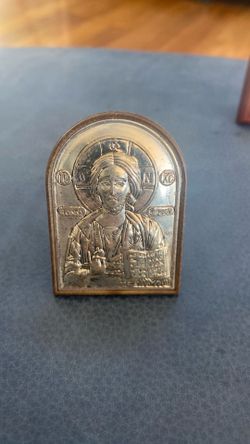 Silver Catholic / Orthodox icon of Christ standing 2.25”x1.75”