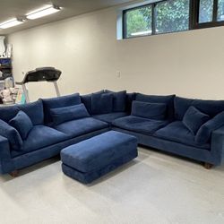Midnight Blue Fabric sectional SOFA with ottoman
