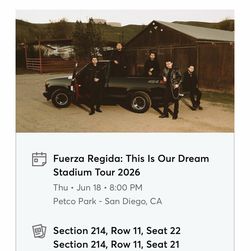 2 Tickets-Fuerza Regida - June 18, 2026 @8:30
