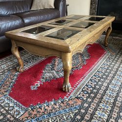 Vintage Wood Coffee Table w/ Glass Panel Top