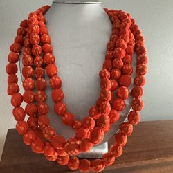 Artisan Orange Bandhini Saree Fabric Bead Handmade Multi-layer Necklace. NWOT!