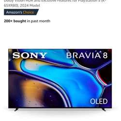 Brand new in box Sony 65 Inch OLED 4K Ultra HD TV BRAVIA 8 Smart Google TV with Dolby Vision HDR and Exclusive Features for PlayStation 5 (K-65XR80), 