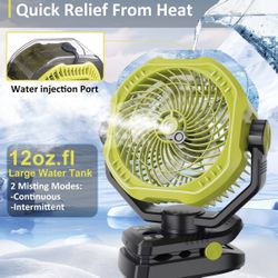 Portable Rechargeable Misting Fan with 12oz Mist, Battery Life Display, Remote, Timer, Light, 5 Speeds, 9-Inch, 20000mAh 120H Battery Powered Clip Fan