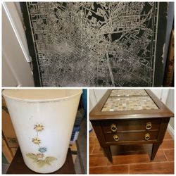 Mid Century Modern MCM Mosaic Tile Sofa End Table Nightstand With Drawer From Italy 