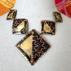 Vintage Brutalist Mixed Metal Artisan Statement Necklace