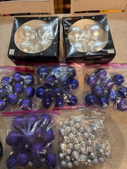Silver and purple ornaments