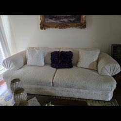 Beautiful Cream Sofa, Love Seat And Chaise With Pillows. Needs To Be Clean But Nice