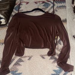 Shein Brown Long Sleeve Cropped Top Women
