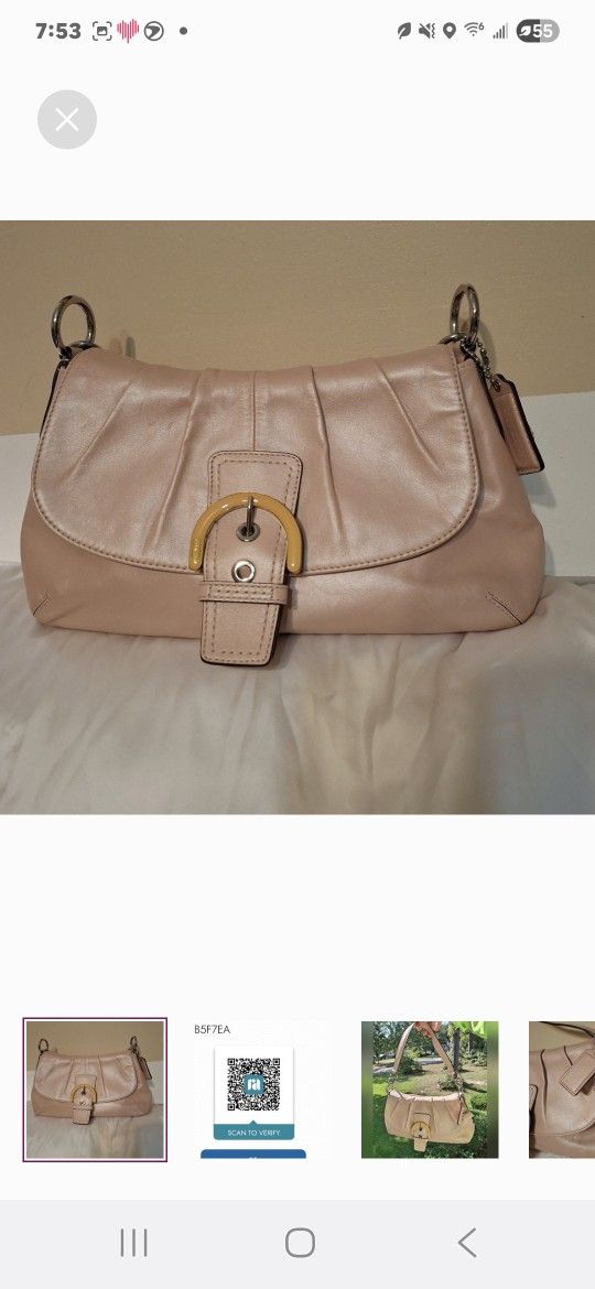 Coach Soho Pleated Blush Pink Pearlized Leather Shoulder Bag COA