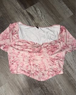 Pink floral square neck top
