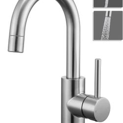 Brushed Nickel Bathroom Faucet with 2 Mode Sprayer Single Hole Bar Sink Faucet, 360° Swivel, with Pop Up Drain, for Vanity RV Laundry  FUNCTI