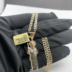 14k Solid Cubana Diamond Cut And San Judas 💎 Pendant , Necklance Gold Pendant