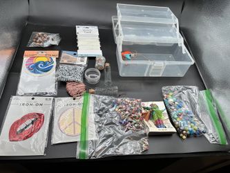 Assorted Craft Bead and Embellishment Lot with Storage Organizer