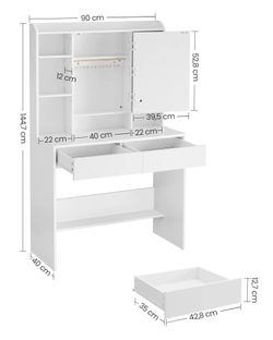 Vanity Desk with Mirror and Lights, for Bedroom,Includes Padded Stool, Easy to Assemble, Storage Drawers,Adjustable LED Light with Lighting Modes
