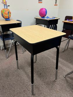 Open Front School Desk w/ Black Book Box & Black Frame