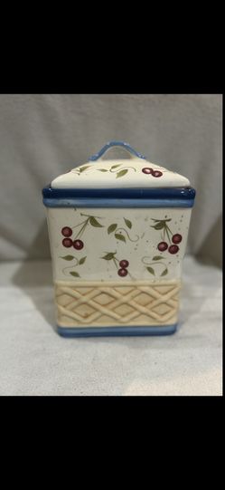 Inspirado StoneLite Cookie Jar Canister Hand Painted Cherries Basket Large