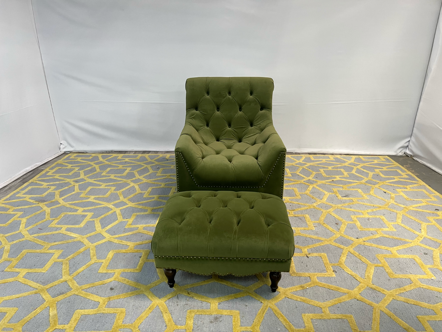 ( Delivery Available ) Timber Craft Designs Green Chair with Ottoma