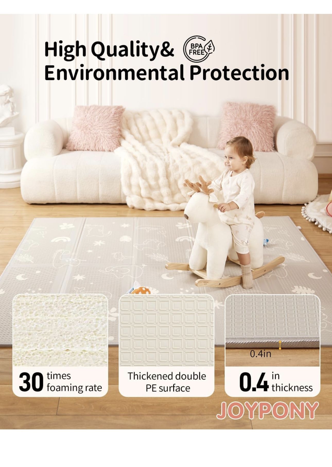 Alfombra de juego para bebés de 79 x 71 pulgadas, alfombrillas de juego plegables extragrandes para bebés y niños pequeños, tapete portátil impermeabl