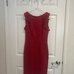 Burgundy Ruffle Sleeve Cocktail Dress – Knee Length