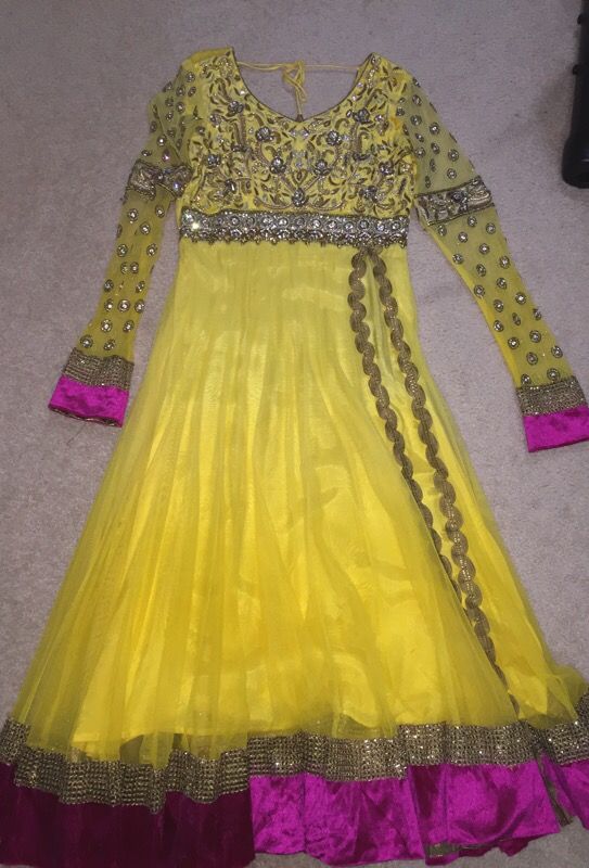 Yellow stone work party dress
