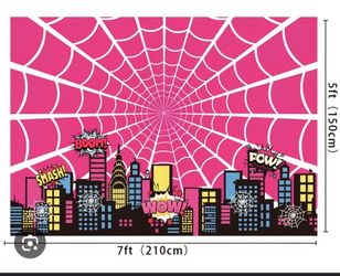 Girl's Pink Spiderman Hero Birthday Backdrop