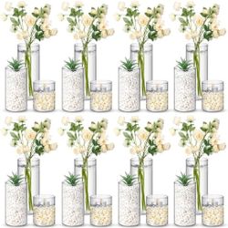 24 Pcs Plastic Cylinder Vases Tall Clear Flower Vases for Centerpieces Hurricane Candle Holder for Home Wedding Office Party Formal Dinners