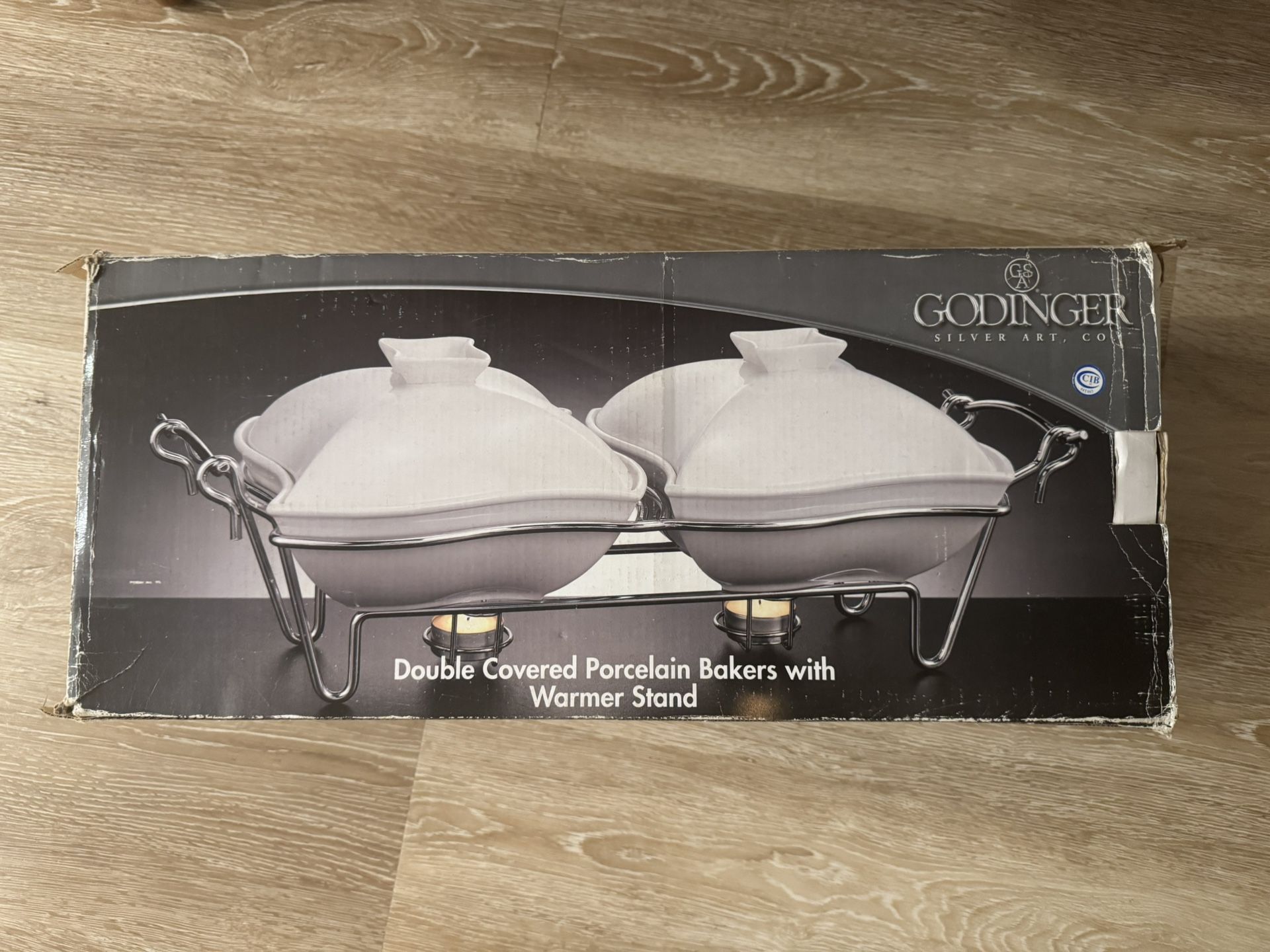 Double Covered Porcelain Bakers With Warmer Stand