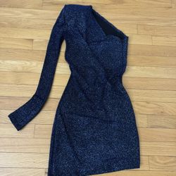 Brian Lihtenberg Shimmery Blue One Sleeve Mini Dress