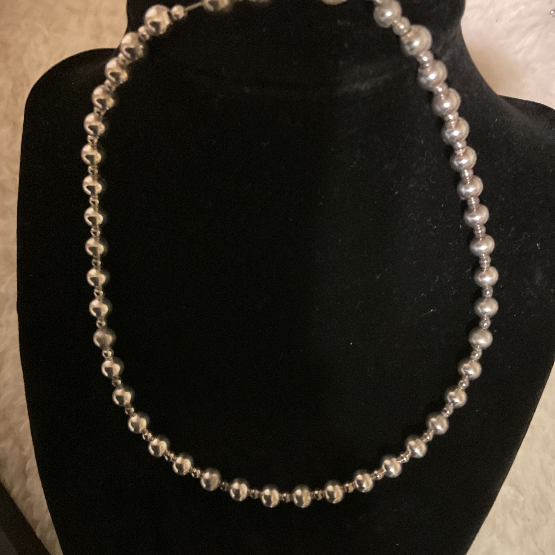 14”sterling Silver 925 Beaded Choker Necklace