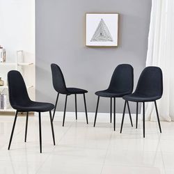 Dining Chairs Set of 4, Mid Century Modern Fabric Side Chairs, Upholstered Armless Curved Back with Metal Legs, Chic Kitchen Decor/Living Room Furnitu