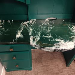 Custom Epoxy Resin Desk Green And White 70" Tall 44"Wide 18"Deep.