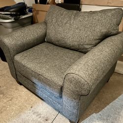 Cozy Oversized Accent Armchair + Matching Ottoman Set – Like New | Gray Tweed 